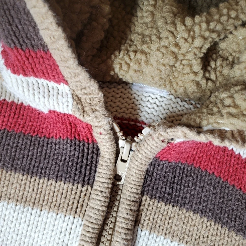 Gymboree 2009 Hooded Knit Striped Winter Sweater Full-Zip Brown Red Vintage